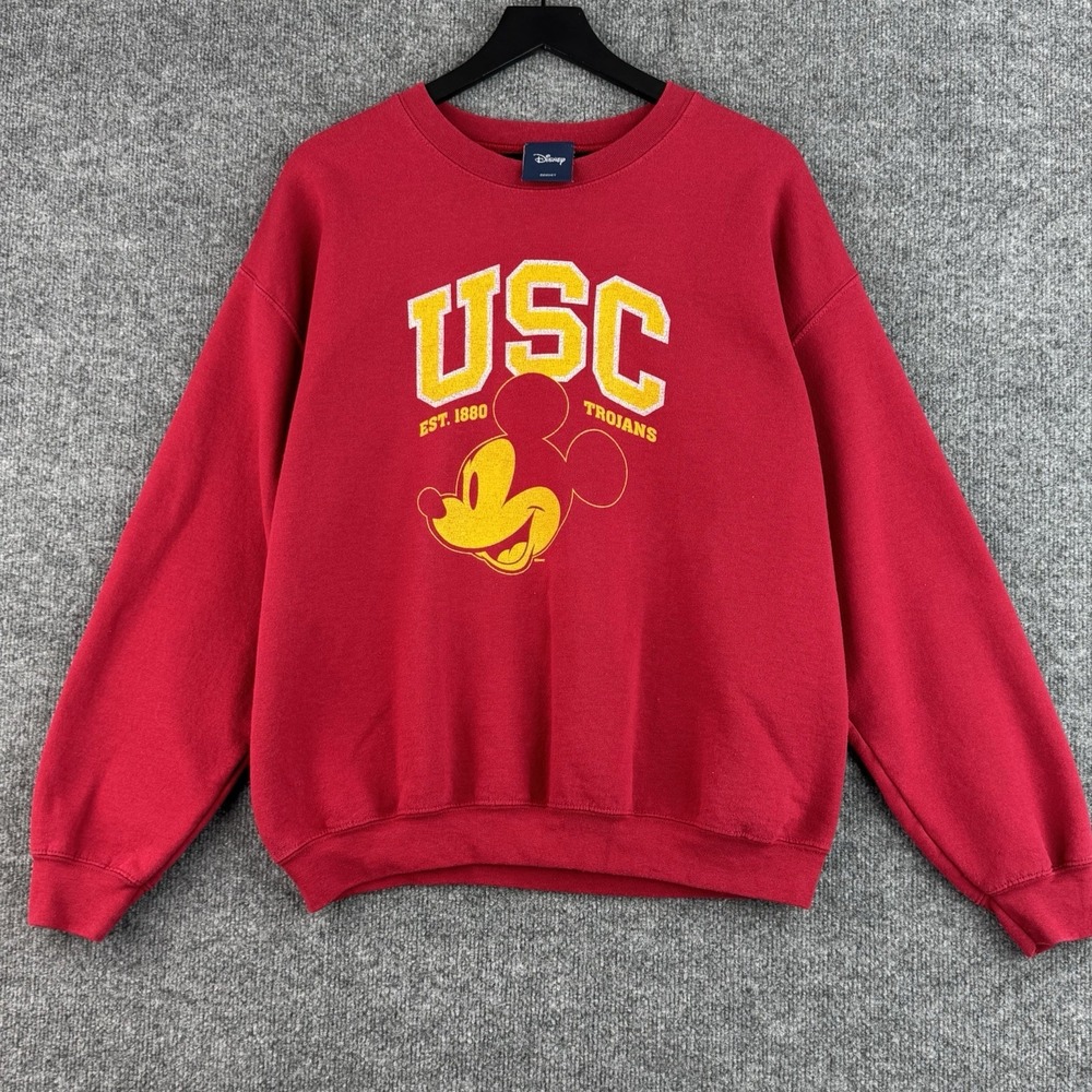 Disney Blue 84 Sweatshirt Adult Red USC Trojans Mickey Mouse Graphic Crewneck